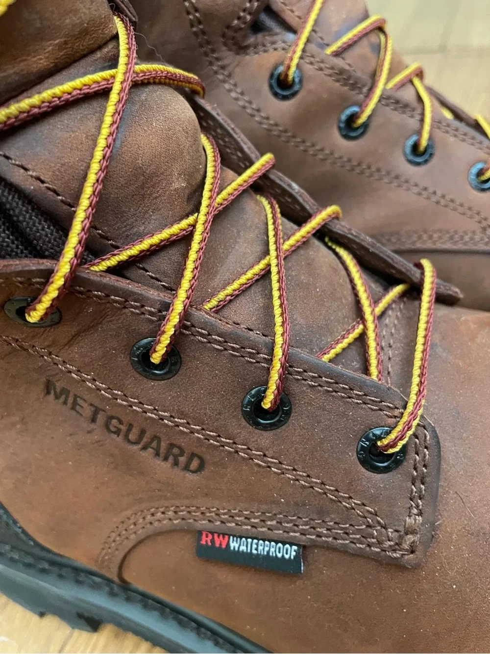Red Wing Shoes Brown Leather Work Boots with Black Toe Caps